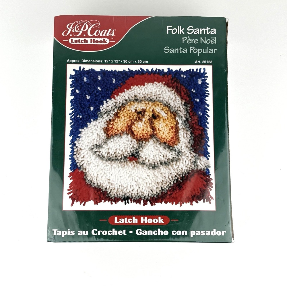 New Latch Hook Rug Wall Hanging Kit 12" Folk Vtg Santa Xmas Art J P Coats Craft